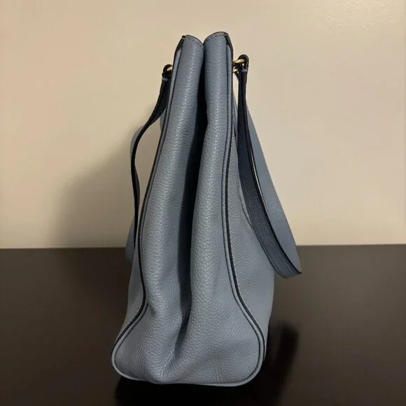 Lauren Ralph Lauren Blue Leather Embossed Logo and Anchor Tote - Picture 3 of 11